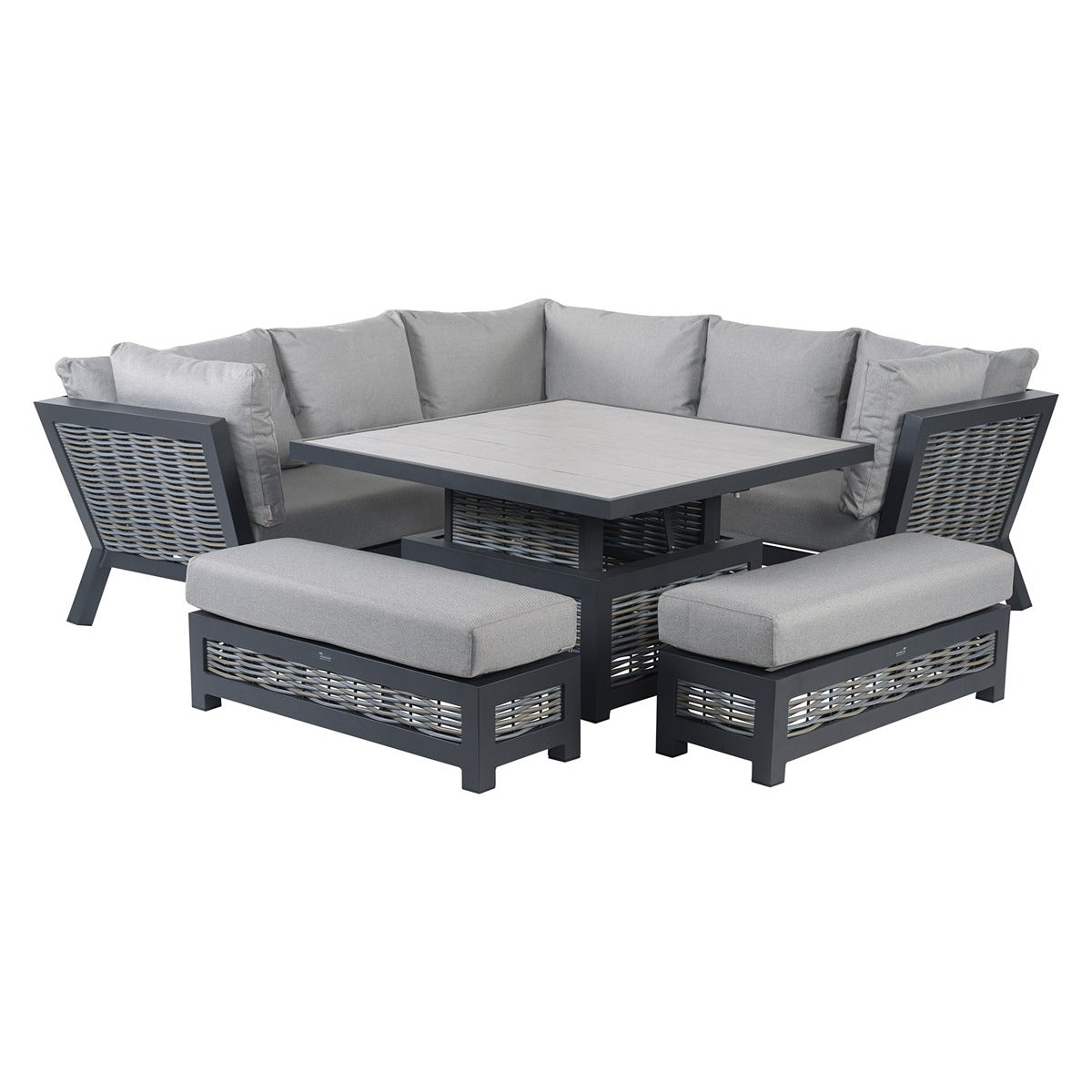 Wicker Corner Sofa with Square Piston Adjustable Table & 2 Benchesgarden