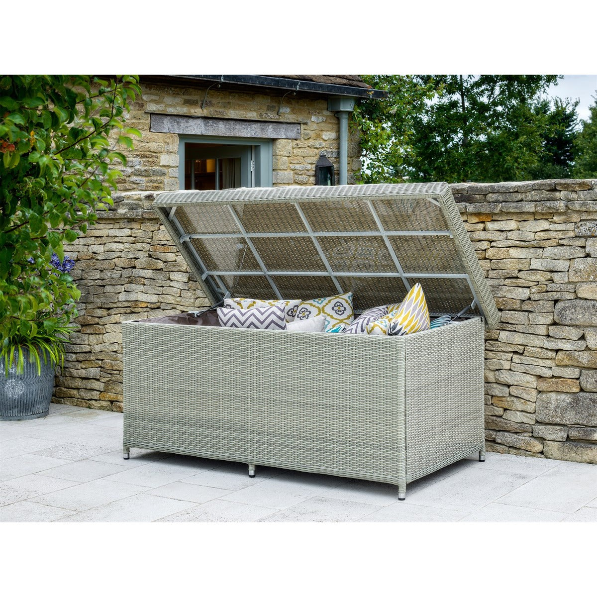 Dove Grey Rattan Large Cushion Box including Linergarden