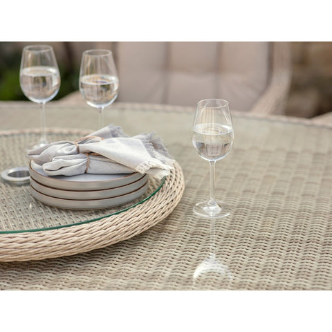 Sandstone Rattan 8 Seat Elliptical Dining Set with lazy Susan, Parasol & Basegarden