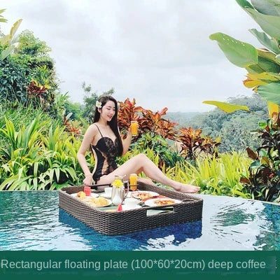 Simple Internet celebrity rattan basket floating round water tray Bali homestay hotel villa swimming pool dinner plate garden