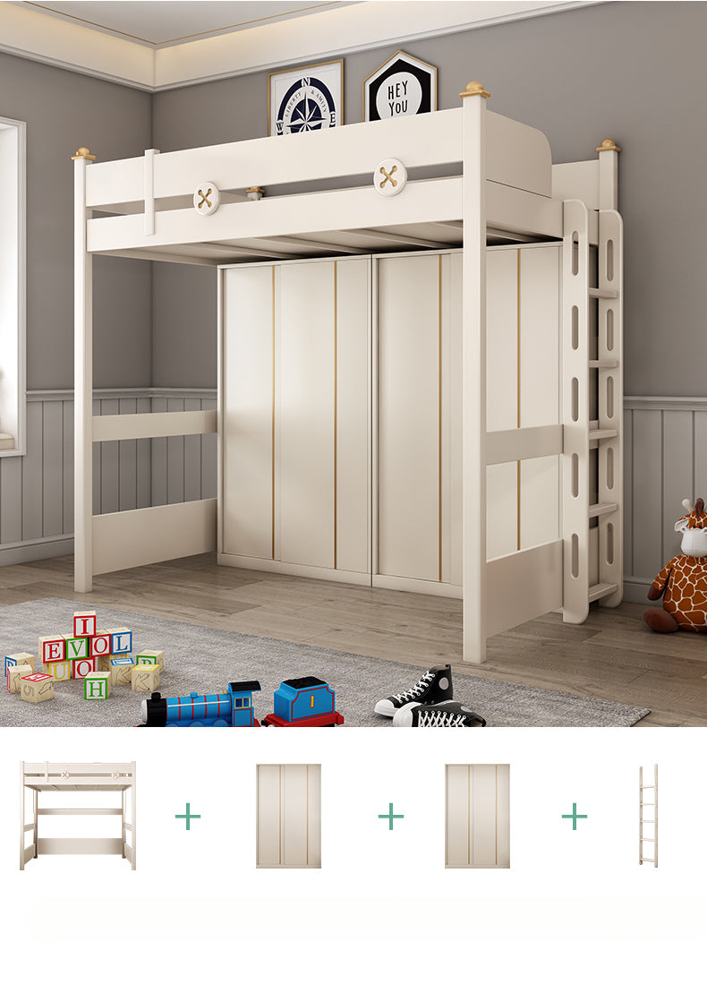 The upper and lower desks are integrated with all solid wood children's combination beds.