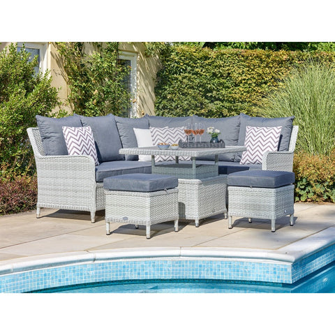 Cloud Rattan Mini Corner Sofa with Dual Height Table & 2 Stoolsgarden