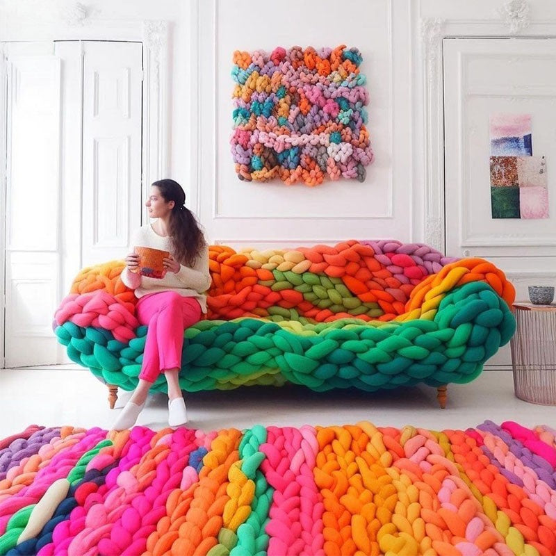 Designer cloth strips woven wool colorful ins Internet celebrity sofa