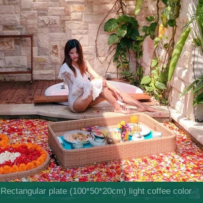 Simple Internet celebrity rattan basket floating round water tray Bali homestay hotel villa swimming pool dinner plate garden