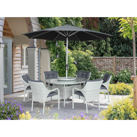 Cloud Rattan 6 Seat Round Dining Set with Parasol & Basegarden