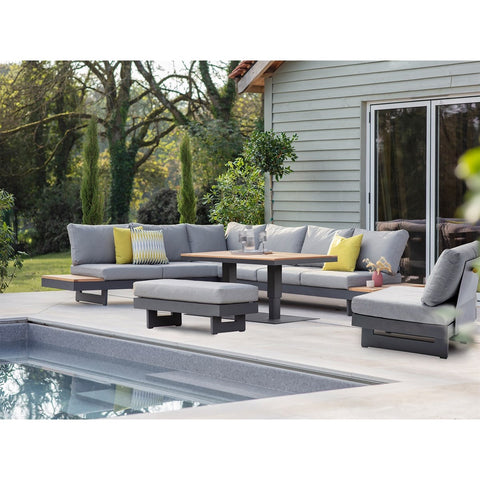 L-Shape Sofa with Rectangle Piston Adjustable Height Table, Bench & Chairgarden