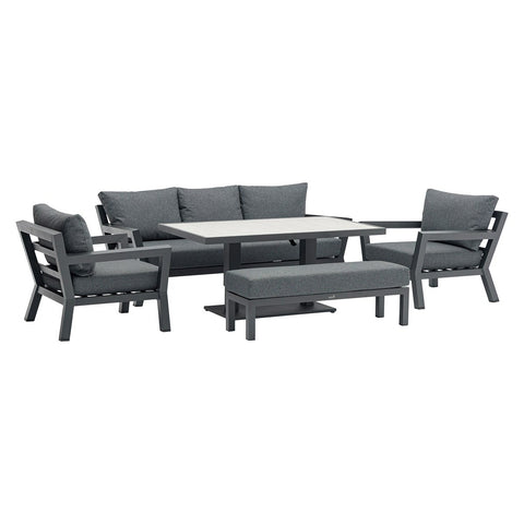 Marino 3 Seater Sofa with Rectangle Piston Adjustable Table, 2 Armchairs & Benchgarden