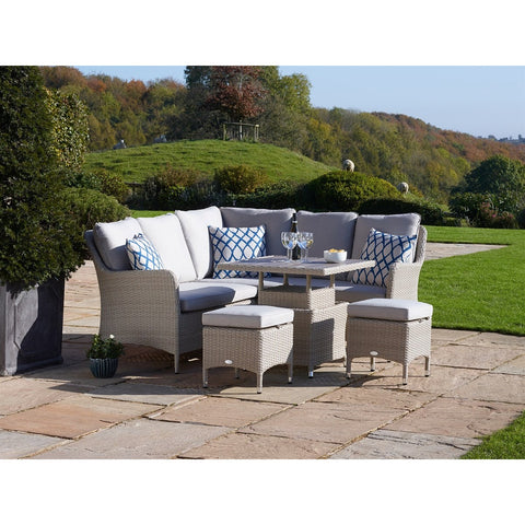 Nutmeg Rattan Mini Corner Sofa with Dual Height, Tree-Free Top Table & 2 Stoolsgarden