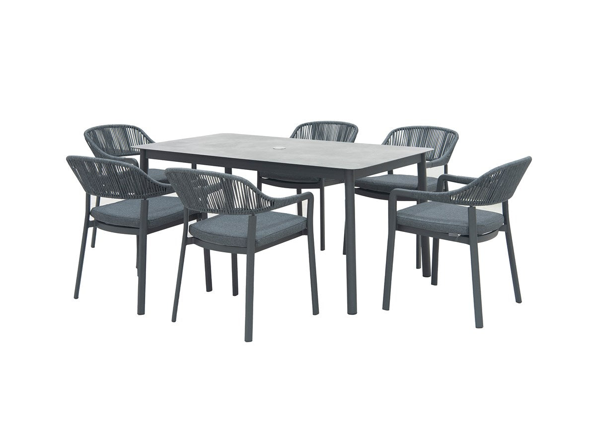 6 Seat Rectangle Dining Set with Parasol & Basegarden