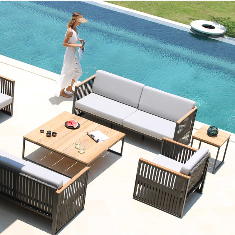 Leisure tables and chairs aluminum alloy teak wood rainproof and sunscreen combination furnituregarden