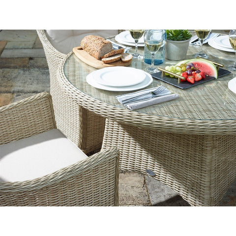 Sandstone Rattan 4 Seat Round Dining Set with Parasol & Basegarden