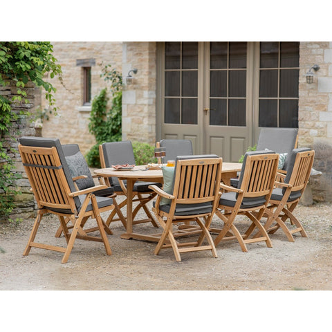 Teak 8 Seat Oval Dining Set including 2 Reclinersgarden