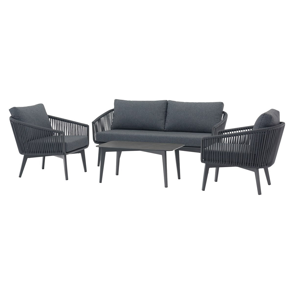 Anthracite 2 Seater Sofa with 2 Armchairs & Rectangle Ceramic Glass Coffee Tablegarden