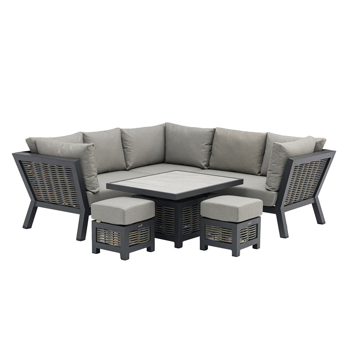 Wicker Corner Sofa with Mini Piston Adjustable Table & 2 Stoolsgarden