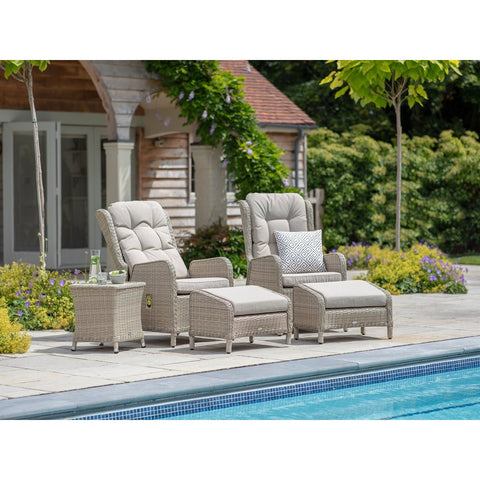 Sandstone Rattan Deluxe Recliner Set with 2 Footstools & Side Tablegarden