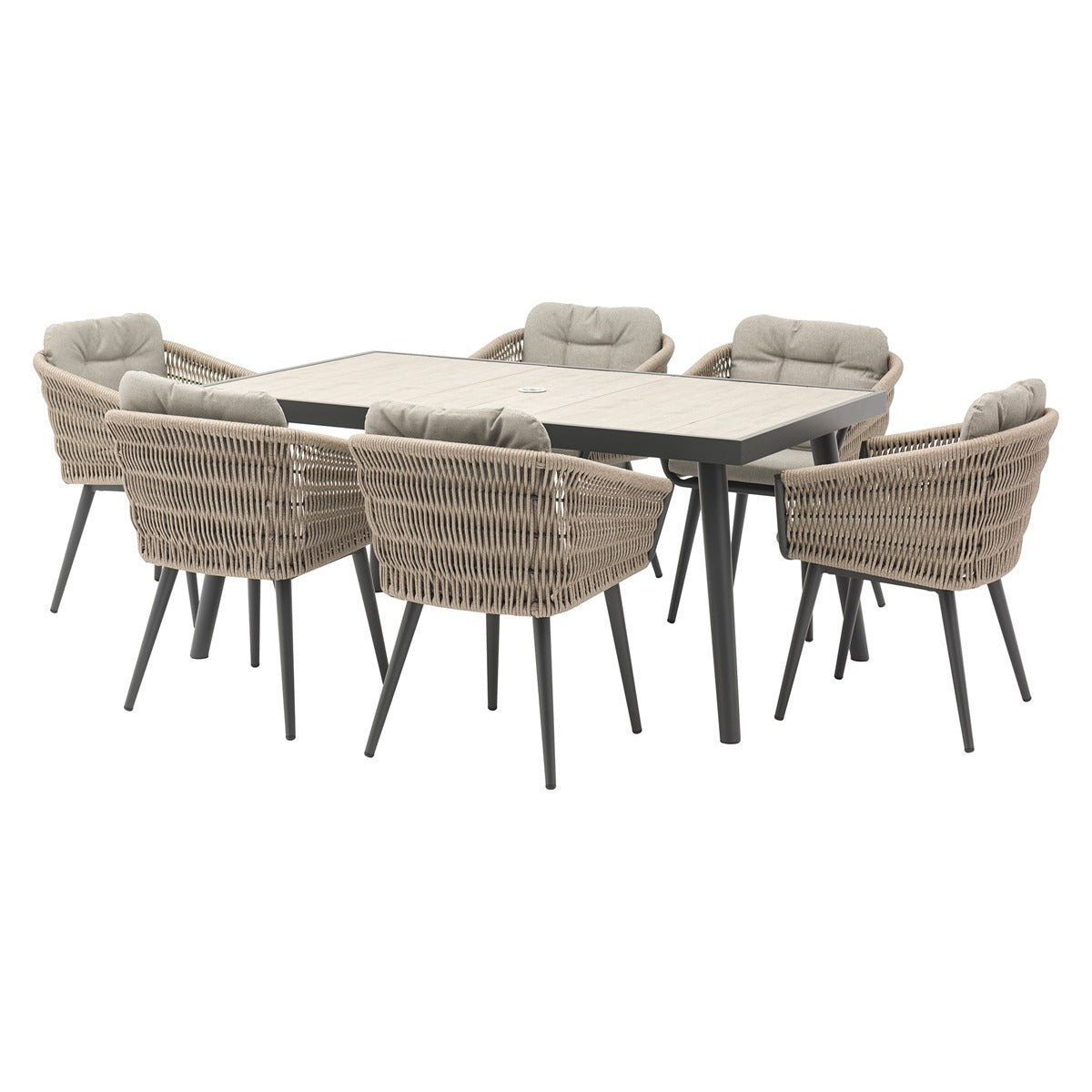 6 Seat Rectangle Dining Set with Parasol & Basegarden