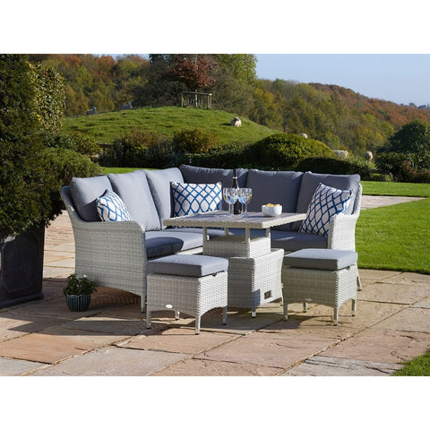 Cloud Rattan Mini Corner Sofa with Dual Height, Tree-Free Top Table & 2 Stoolsgarden