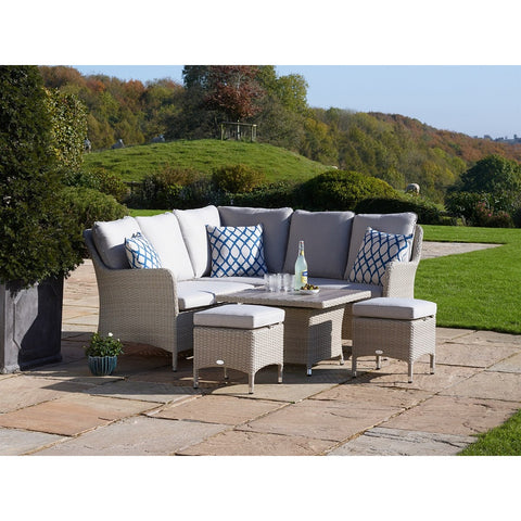 Nutmeg Rattan Mini Corner Sofa with Dual Height, Tree-Free Top Table & 2 Stoolsgarden