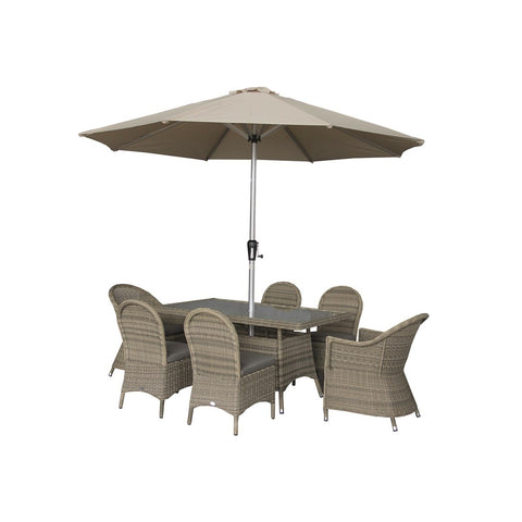 Rattan 6 Seat Rectangle Dining Set with Parasol & Basegarden