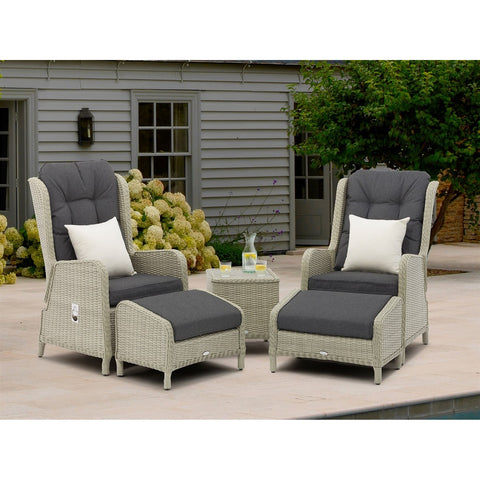 Dove Grey Rattan Deluxe Recliner Set with 2 Footstools & Side Tablegarden