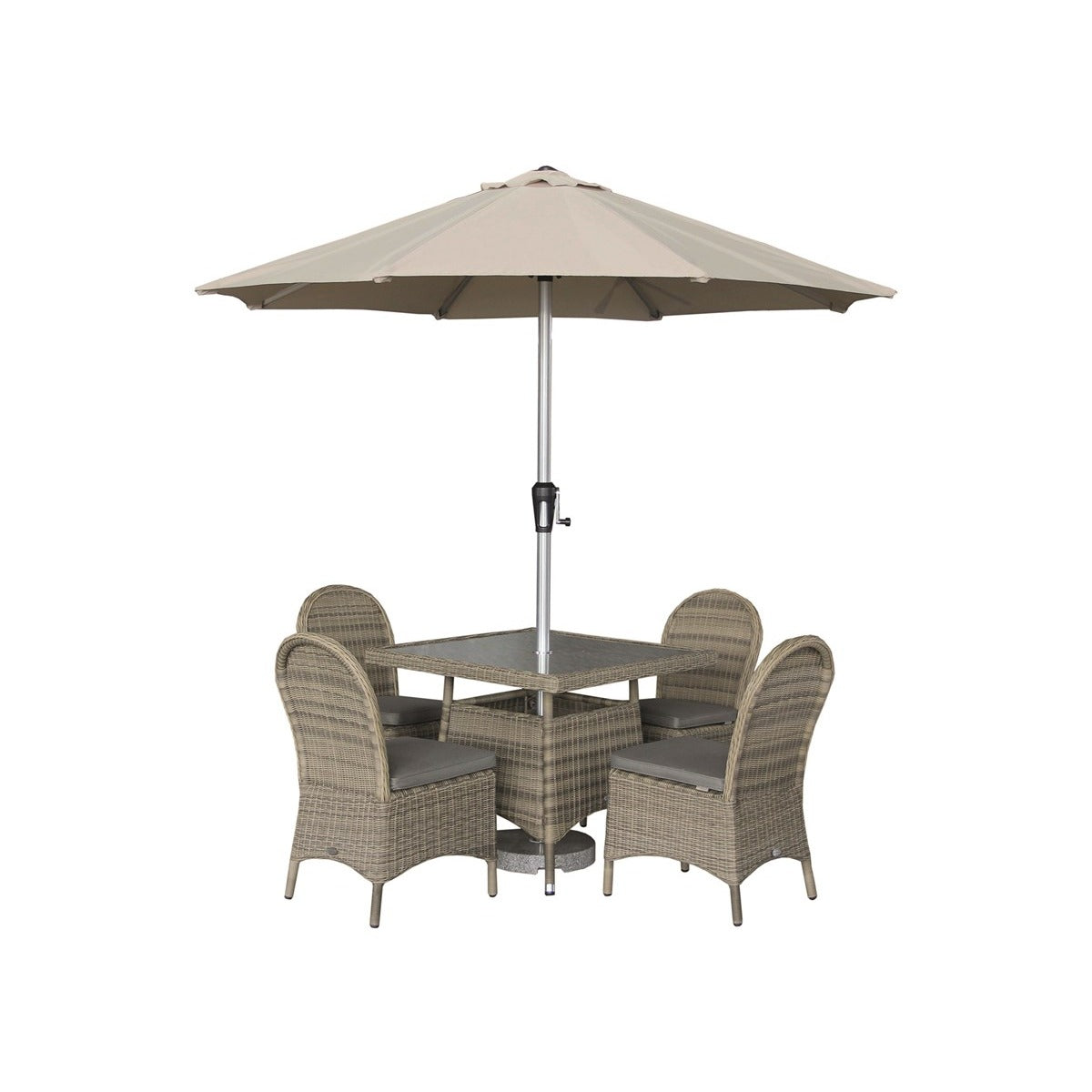 Rattan 4 Seat Square Dining Set with Parasol & Basegarden