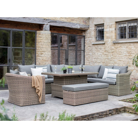 Rattan L-Shape Deluxe Sofa Set with Dual Height Tablegarden