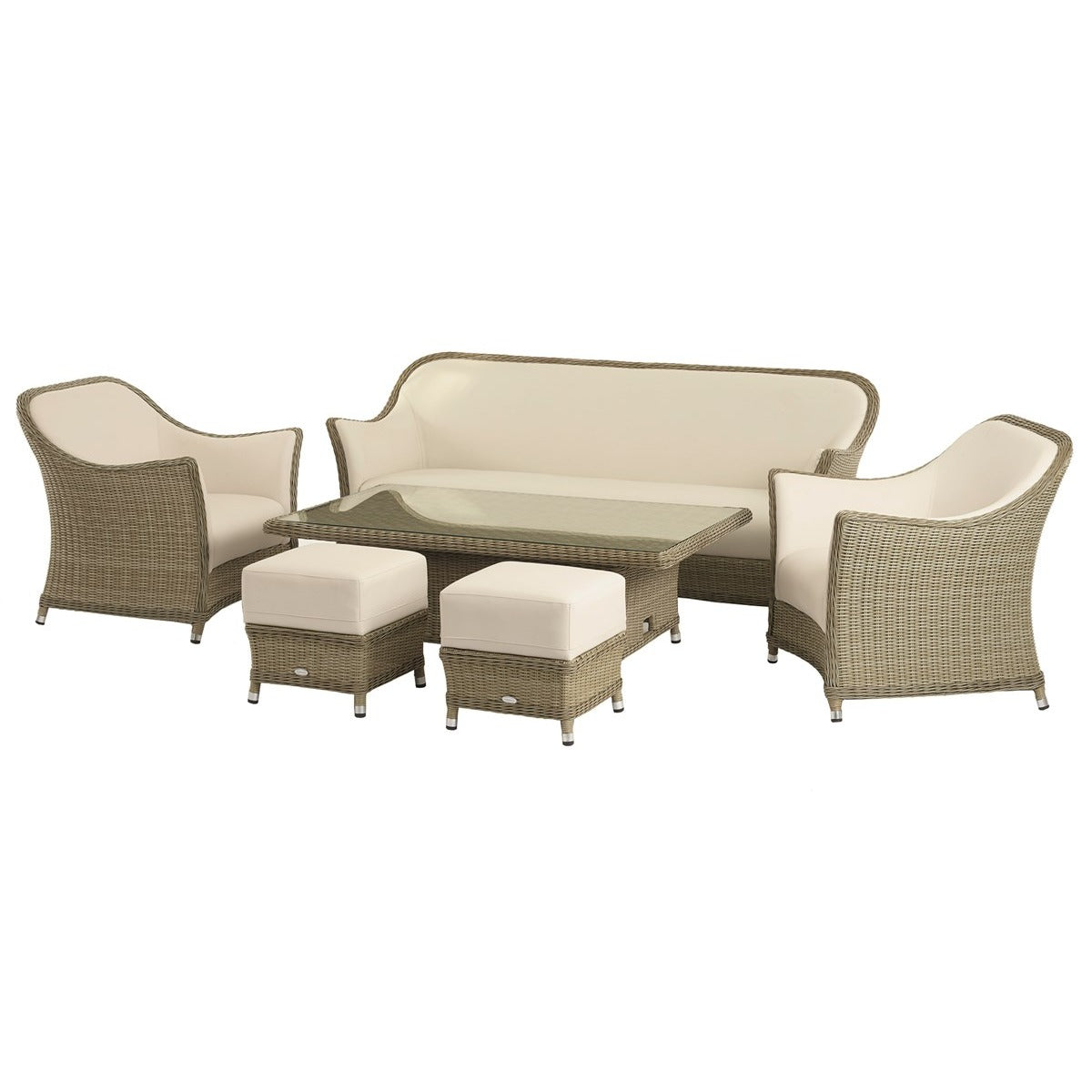 Carlo 3 Seater Sofa with Rectangle Dual Height Table, 2 Armchairs & 2 Stoolsgarden