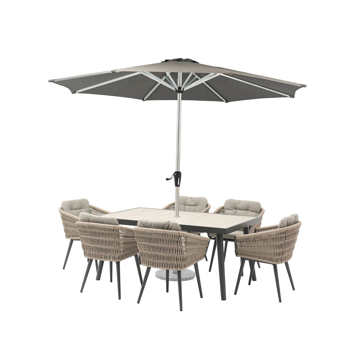 6 Seat Rectangle Dining Set with Parasol & Basegarden