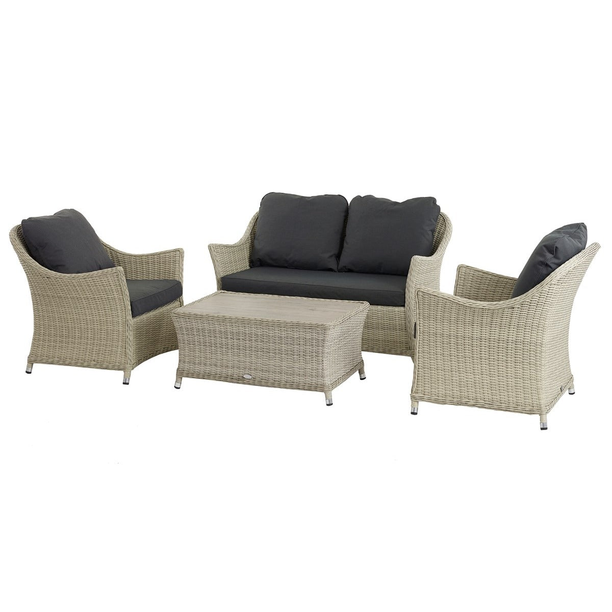 Dove Grey Rattan 2 Seater Sofa with Rectangle Coffee Table & 2 Armchairsgarden