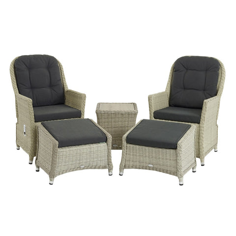 Dove Grey Rattan Recliner Set with 2 Footstools & Side Tablegarden