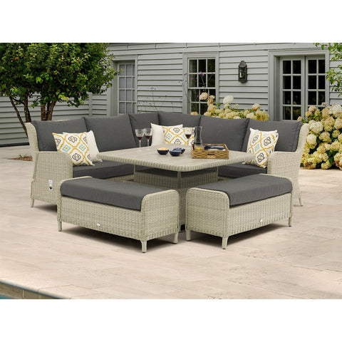 Dove Grey Rattan Reclining Corner Sofa with Square Dual Height Tablegarden