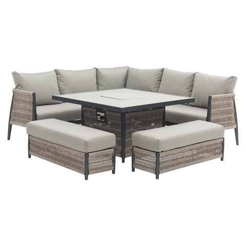 Corner Sofa with Square Firepit Table & 2 Benchesgarden