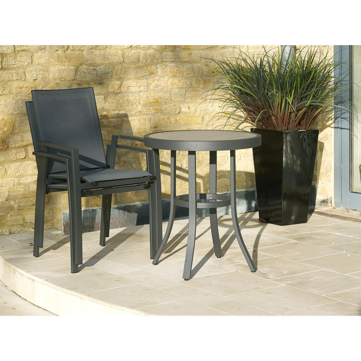 Textilene Round Bistro Table Set with 2 Armchairsgarden