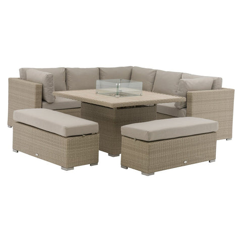 Nutmeg Rattan Corner Sofa with Square Firepit Table & 2 Benchesgarden