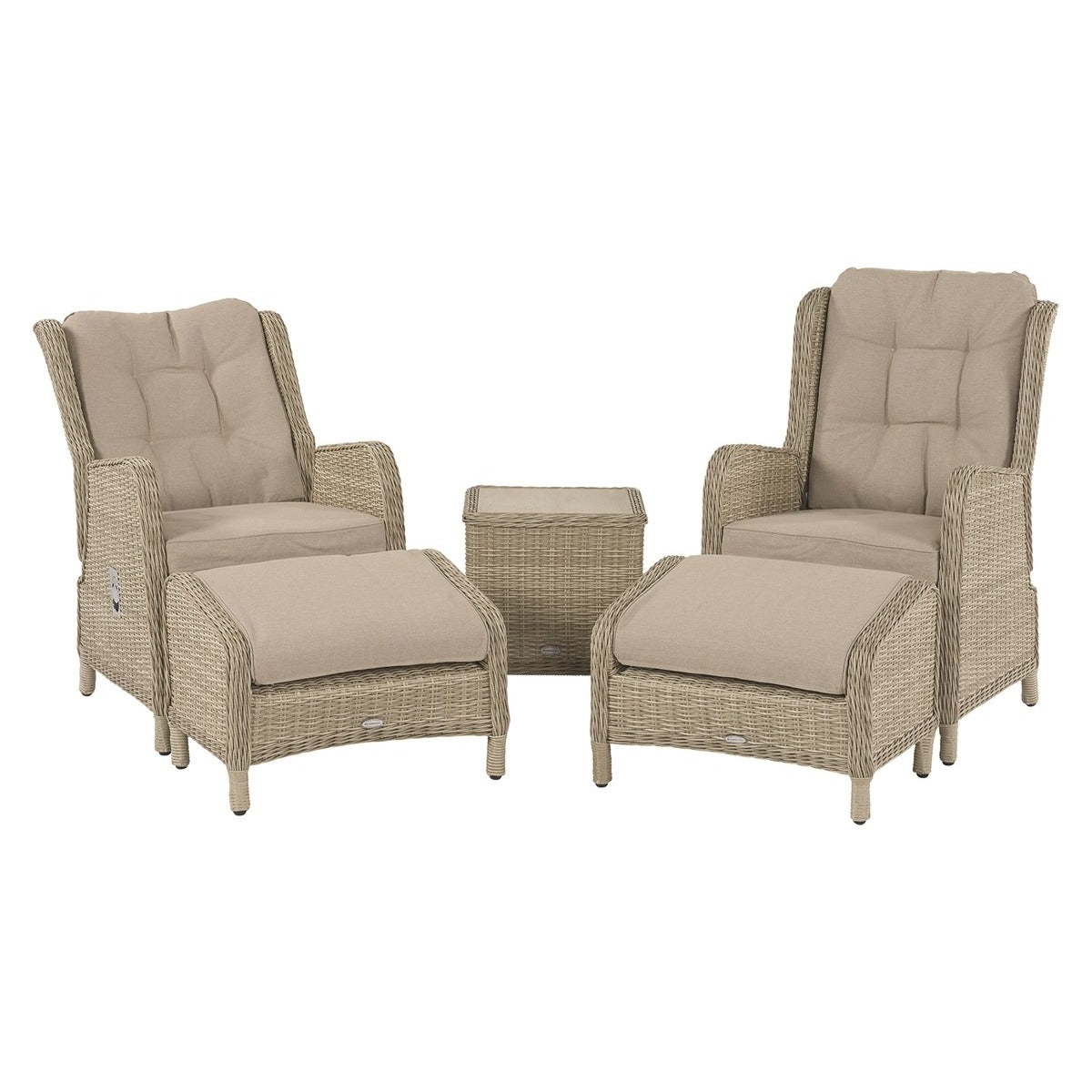 Sandstone Rattan Recliner Set with 2 Footstools & Side Tablegarden