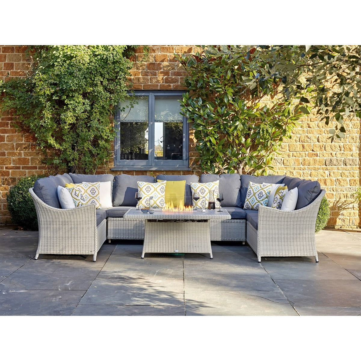 Dove Grey Rattan U-Shaped Modular Sofa with Rectangle Coffee Table Firepitgarden