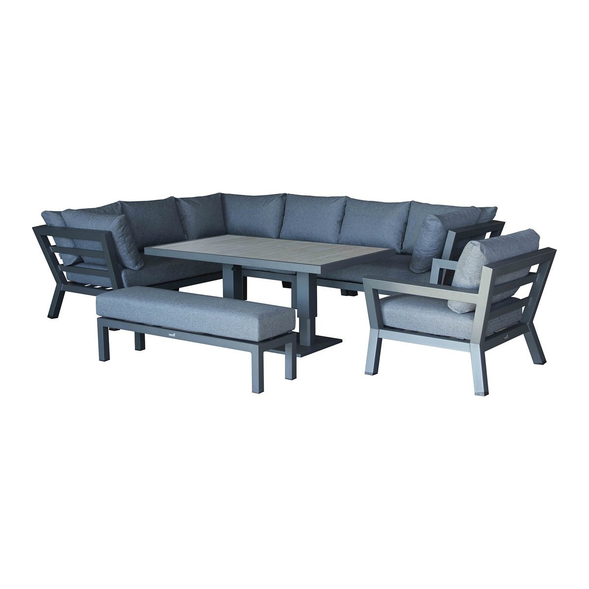 Marino L-Shape Sofa with Rectangle Piston Adjustable Height Table, Bench & Chairgarden