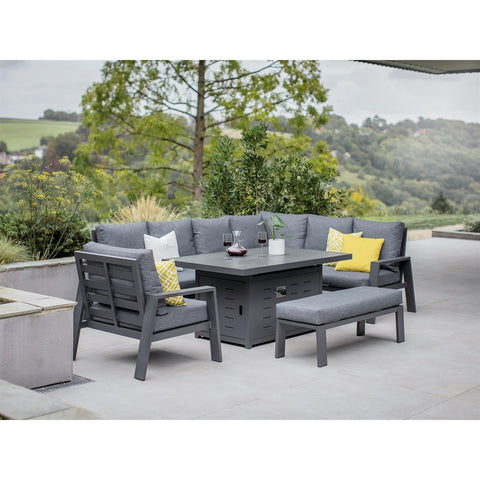 L-Shape Sofa with Rectangle Firepit Table, Bench & Chairgarden