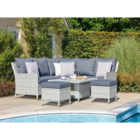 Cloud Rattan Mini Corner Sofa with Dual Height Table & 2 Stoolsgarden