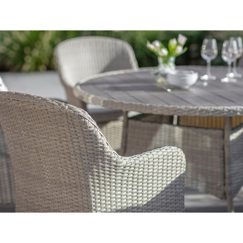 Nutmeg Rattan 6 Seat Round Dining Set with Tree-Free Top, Parasol & Basegarden