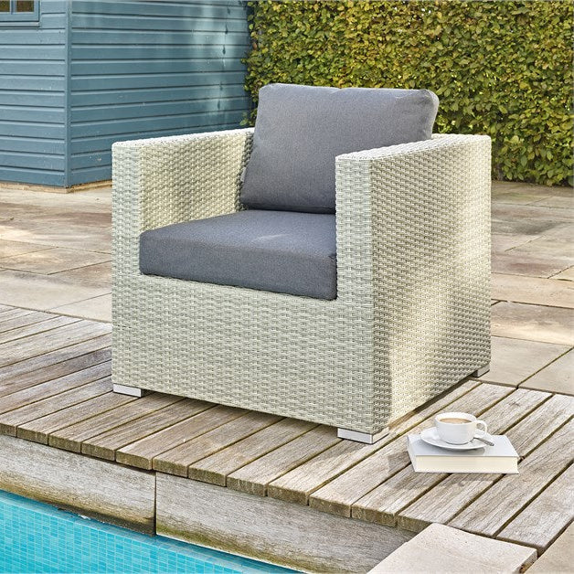 Kingscote Cloud Rattan L-Shape Sofa with Rectangle Firepit Table, Armchair & Benchgarden