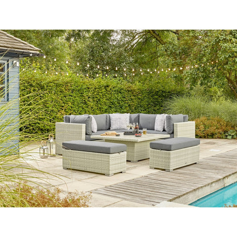 Cloud Rattan Corner Sofa with Square Dual Height Table & 2 Benchesgarden