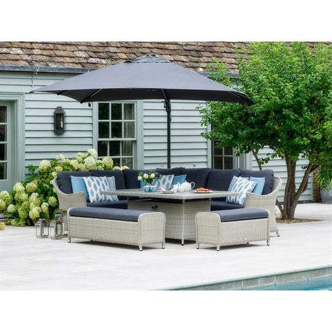 Dove Grey Rattan L-Shape Sofa with Rectangle Firepit Table & 2 Benchesgarden