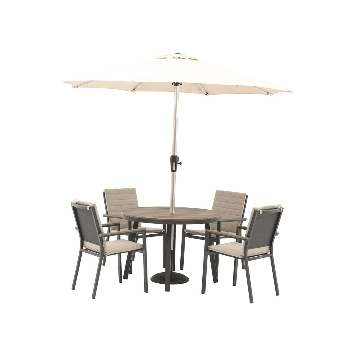 4 Seat Round Dining Set with Parasol & Basegarden