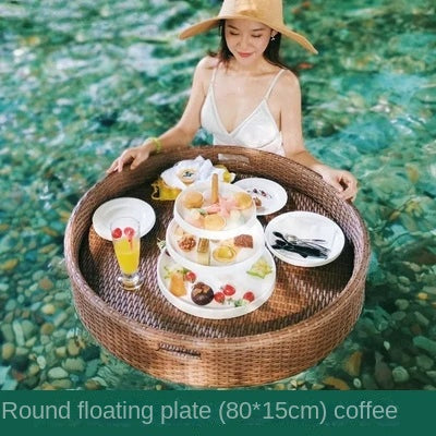 Simple Internet celebrity rattan basket floating round water tray Bali homestay hotel villa swimming pool dinner plate garden