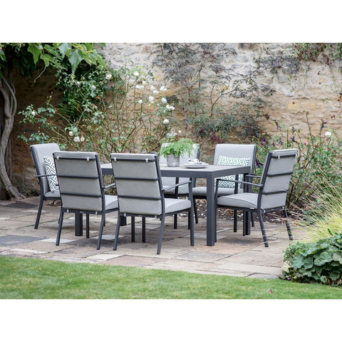 6 Seat Rectangle Dining Set with Valencia Armchairs, Parasol & Basegarden