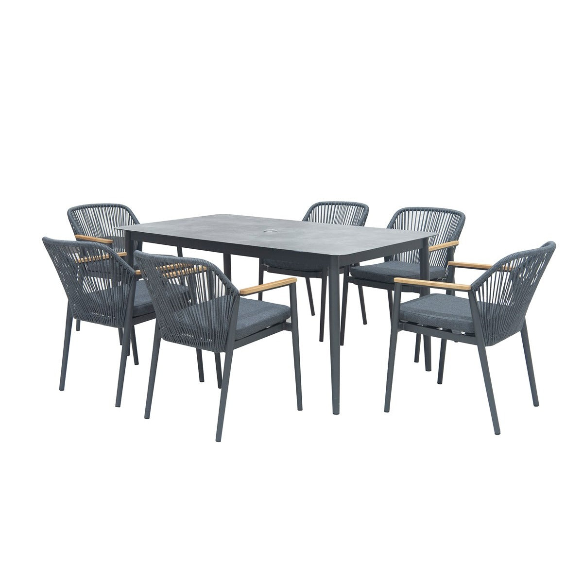 6 Seat Rectangle Dining Set with Parasol & Basegarden