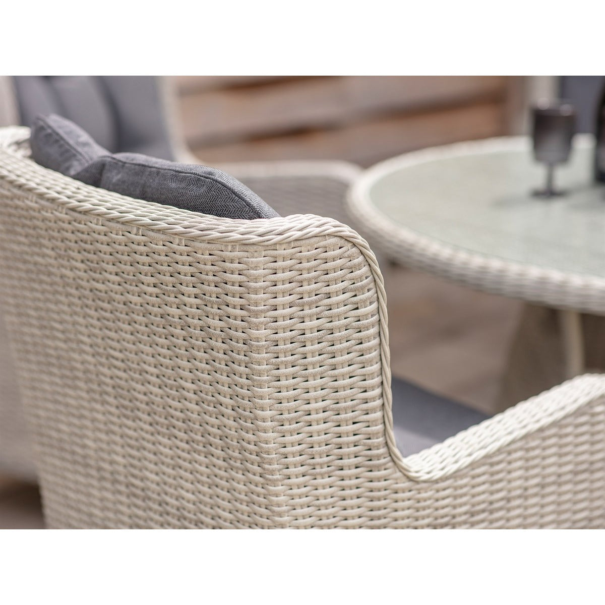 Dove Grey Rattan 4 Seat Round Dining Set with Parasol & Basegarden