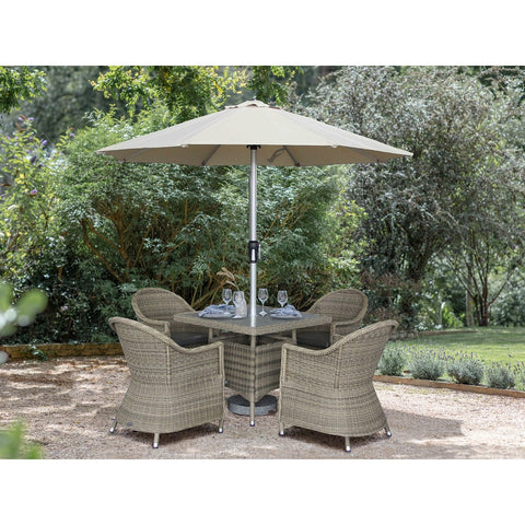 Rattan 4 Seat Deluxe Square Dining Set with Parasol & Basegarden