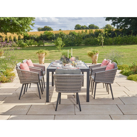 6 Seat Rectangle Dining Set with Parasol & Basegarden